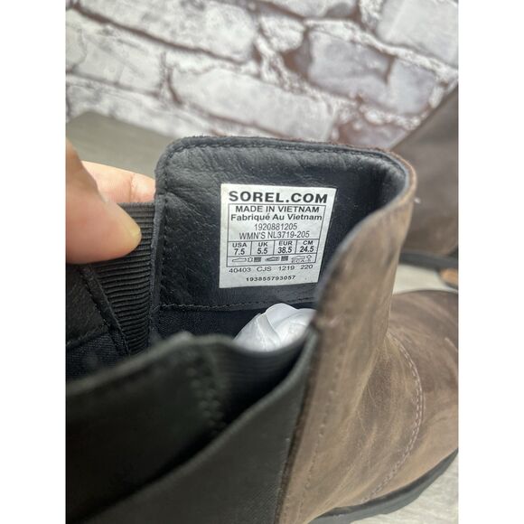 Sorel Emelie Brown Leather Ankle Boots Chelsea Wedge Booties Women 7.5M US/38.5 - Picture 5 of 16